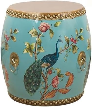 ELEFOCUS Chinese Garden Stool Glazed Hand-Painted Drum Stool Decorative Garden Stools Chinoiserie Decorative(Blue 3)