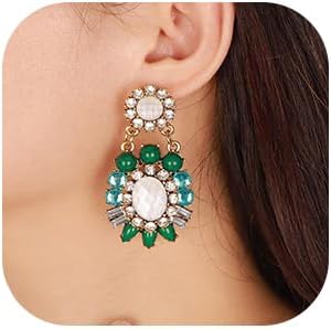 Denifery Rhinestone Dangle Statement Earrings for Women Turquoise Earrings Crystal Chandelier Drop Earrings Fashion Earrings for Prom Wedding (Green)