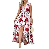 Vestidos Largos de Las Mujeres Elegantes de Trabajo for Usar Verano Cintura Alta Abrigo Boho Playa Vestido de Verano Estampado Dobladillo Dividido Maxi DRES (Color : 60, Size : X-Large)