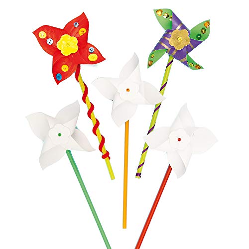 Baker Ross E1302 Bastelsets für Windrädchen für Kinder zum Selbergestalten (8 Stück), 39 cm, Weiß