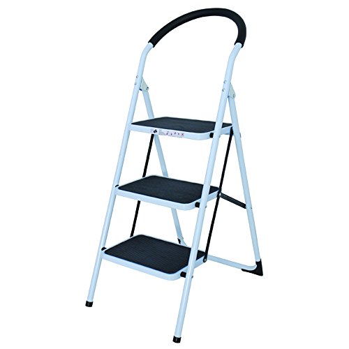 Preisvergleich Produktbild MSV Trittleiter mit 3 Stufen und Gummigriff aus Metall, weiß / schwarz