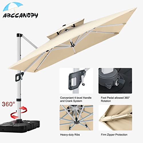 Abccanopy Solar Led Patio Umbrellas 3-Tiers 10Ft (Orange) 10Ft Cantilever Patio Umbrella Double Top Square Umbrella Outdoor Offset Umbrella With 360° Rotation,Beige #TOP2