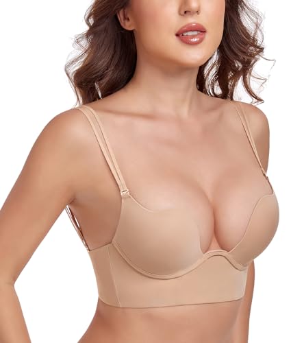 Image of Lemorosy Plunge U Backless Push Up Bra Multiway Convertible Low Cut Underwire Bras for Women