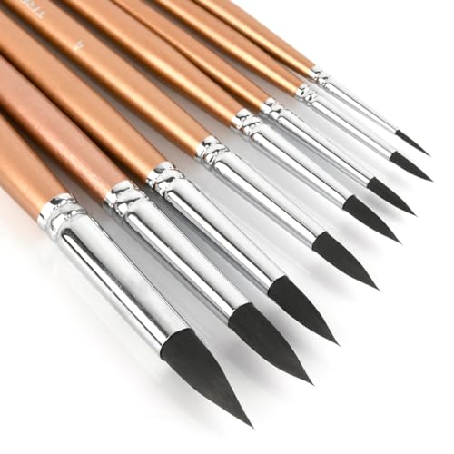 YOPEUC Pelo de Animal Pinceles Acuarela,Pinceles Pintura Acrilica Profesionales,Pincele de para Artistas 8 Tamaños Diferentes para Acrilica Gouache Óleo,Pincele Acuarela Profesional