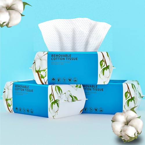 Image of Disposable Face Towel 300 Count, Soft Cotton Clean Skin Face Towels, Dry Wipes Cotton Facial Towels Wash Cloths Tissue Thickened, Face Towelettes Disposable for Makeup Remover, Cleansing and Skincare