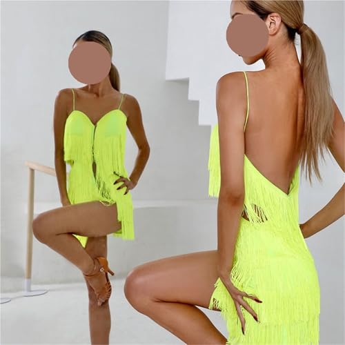 Robe de danse latine et compétition sexy sans manches à franges
