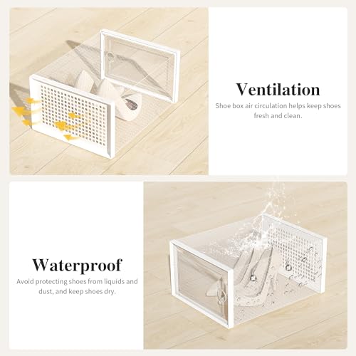 Image of Kuject X-Large Shoe Storage Boxes Organizers Clear Plastic Stackable 12 Pack, Shoe Rack & Holder Substitute, Sneaker Containers, Toy Storage Organizer Bins for Entryway, Closet, Under Bed, White