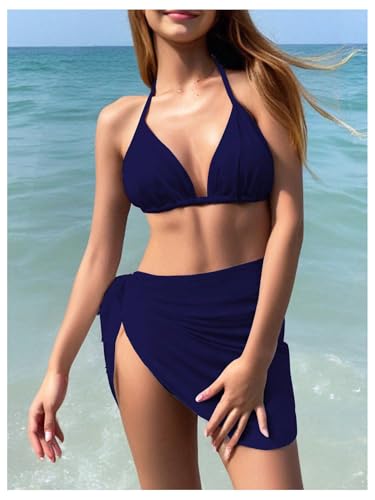 Image of SOLY HUX Girl's Summer Swimsuit Set Floral Halter Triangle Bikini Set with Wrap Skirts Beachwear