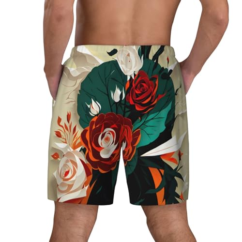Red Rose Floral Men's Soft Double Swim Shorts, Lounge Swiming Shorts Pants Breathable Summer4