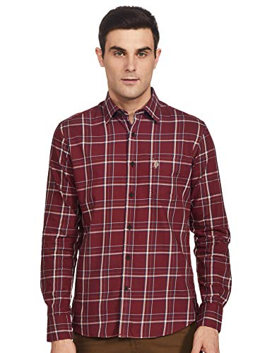 Image of U.S. Polo Assn. Men Cotton Spread Collar Checked Regular Fit Casual Shirt