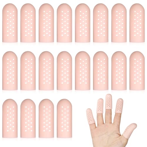 20 Stück Fingerschutz Silikon Gel Fingerkuppenschutz Daumenschutzer Atmungsaktive Fingerlinge Zehenschutz Fingerhülsen für Blasen Hühneraugen Hammerzehen Fingerknacken Handekzem Fingerarthritis