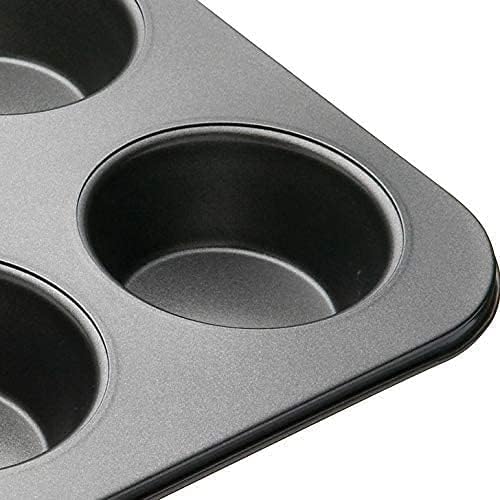 2 Pack Deep Sturdy Muffin Fairy Cake 6 Cup Non Stick Baking Tray Tin for Yorkshire Pudding Pies, Cupcakes, Muffin and Brownies, Carbon Steel