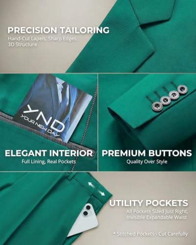 Image of YND Men's 3 Piece Suit with Tie, Solid Color Slim Fit Jacket Vest and Pants
