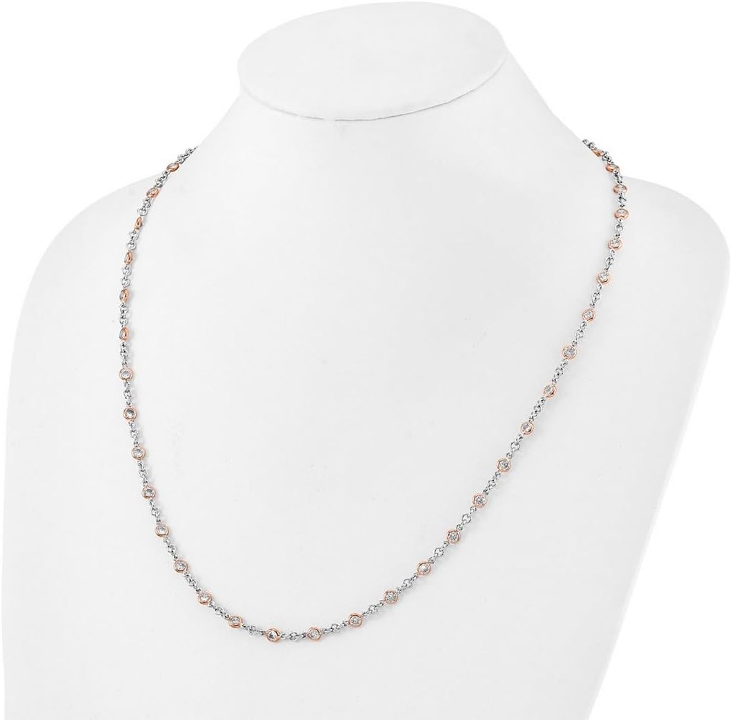 4.5mm 925 Sterling Silver Rhodium Plated and Rose Gold Plated Accent Brilliant-cut CZ Bezel 42 Station Necklace 24 Inch Pendant Necklace for Women - Image 4