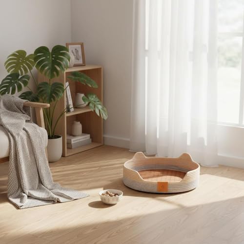 Panier pour chat tissé à la main gris mélangé résistant aux griffes
