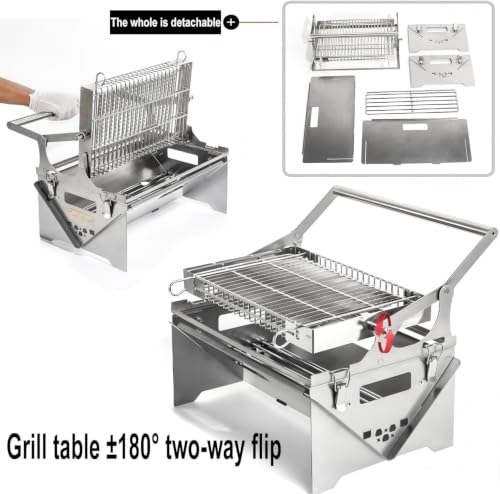 Parrilla de carbón ajustable de acero inoxidable para barbacoa exterior y jardín 3