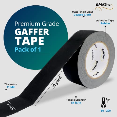 Image of 2 in x 30 Yd Black Gaffers Tape - Heavy Duty, Non-Reflective, Easy to Tear, Waterproof Matte Gaffer Stage Tape - Gaff Cloth Tape for Photography, Filming Backdrop & Production