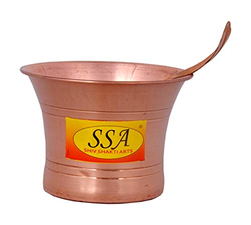 Shiv Shakti Arts Pure Copper Puja Patra | Punch Patra | Jal Patra with Achmani Spoon Set for Poojan Purpose (Small - 5.7 cm X 8 cm)