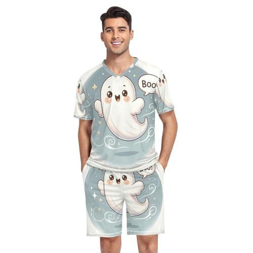Pajamas Set for Men, Short Sleeve Cozy Soft Pajamas with Pockets, S-XXL