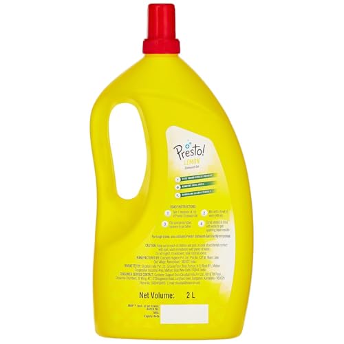 Image of Amazon Brand - Presto! Dishwash Gel Jar | Lemon | 2 Litre | Safe on Hands | Grease Cleaner For All Utensils