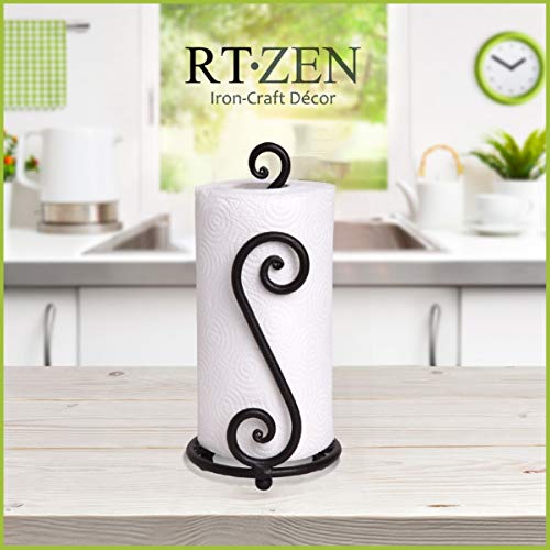 Fancy Paper Towel Holder Stand | Black Stylish Wrought Iron | Classic Decorative Countertop Authentic Rod Metal Hand Forged Stand Up Holder | Handmade Crafted By Rtzen-Décor #TOP3