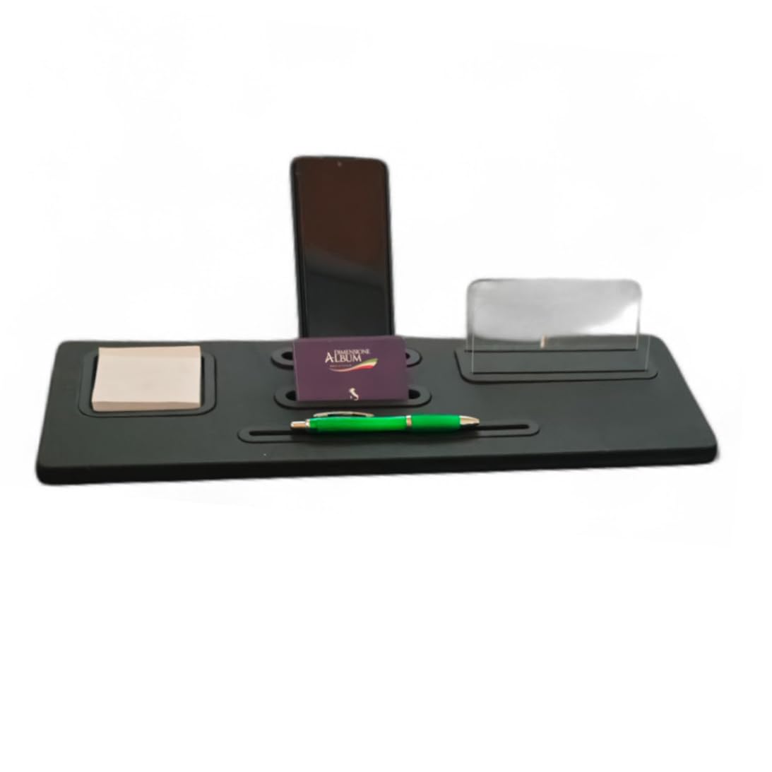 Oggettando Set Scrivania in eco pelle PU Nera, 5in1 Organizer con Supporto smartphone, Porta lettere, Porta bigliett, Portacarte adesive, Sottomano Ufficio, Casa (PU NERO)