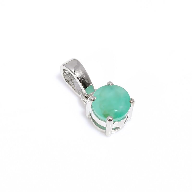 Pendentif en argent sterling 925 émeraude ronde facettée éclat joaillerie