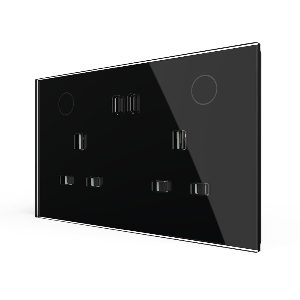 LIVOLO UK 13A Twin Socket USB-C Touch Glass Wall Plug Black โ image 1