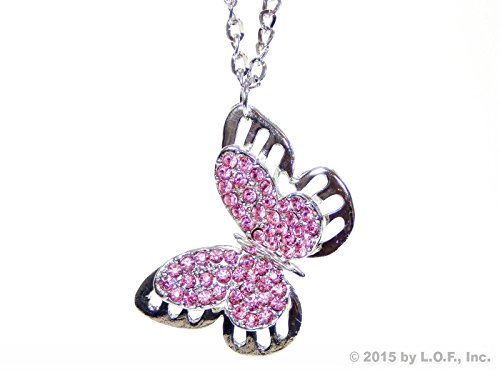 Red Hound Auto Silver Bling Butterfly Mirror Car Charm Hanger Ornament Pink Rhinestones with Chain