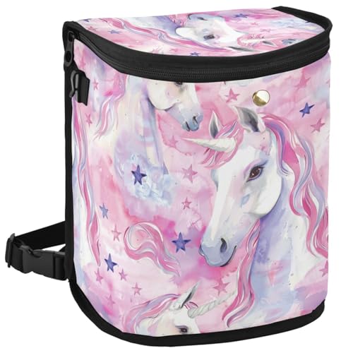 Image of Car Trash Can Watercolor Unicorns Star Car Garbage Bag with Lid Hanging Waterproof Leak Proof Vehicle Storage Bin