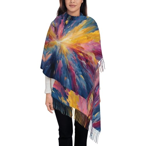 HZCRAES Bufanda Mujer Invierno Grande Largas Pañuelos Chal Fular Con Borlas Caliente Suave Chal Rayas De Tinta Abstractas Manta Moda Mantón Estolas Cálido Ligero Bufandas