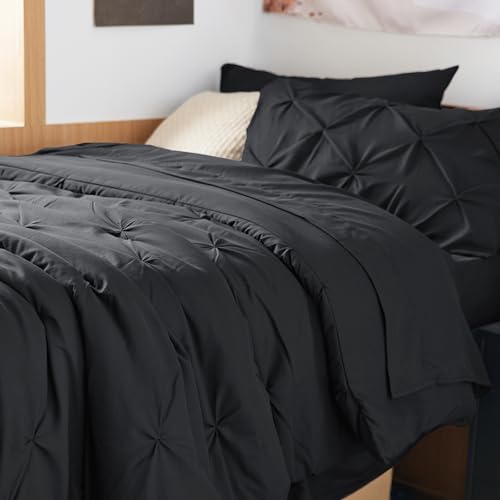 Image of Bedsure Twin XL Comforter Set Black - Dorm Room Essentials, Extra Long Twin XL Bedding Set with Sheets, All Season Down Alternative Comforter with Sheets, Pillowcase & Sham
