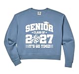 Womens Senior Class 2027 Cheerleader Cheer Team 2027 Senior Comfort Colors Crop Sweatshirt