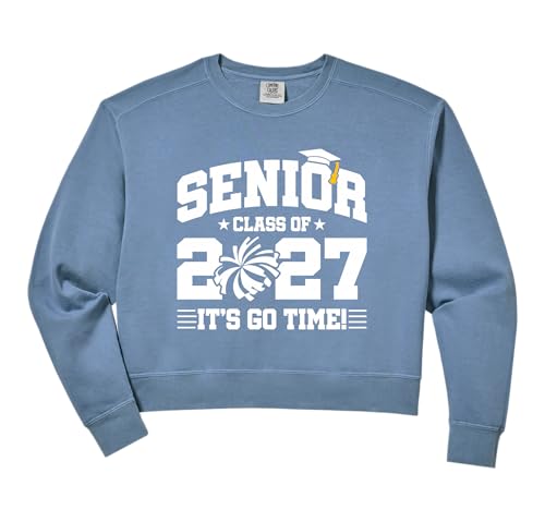 Womens Senior Class 2027 Cheerleader Cheer Team 2027 Senior Comfort Colors Crop Sweatshirt