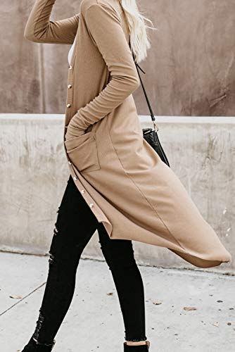 Image of Alaster Queen Women's Open Front Cardigan Button Down High Low Hem Knitted Cardigan Outwear with Pockets