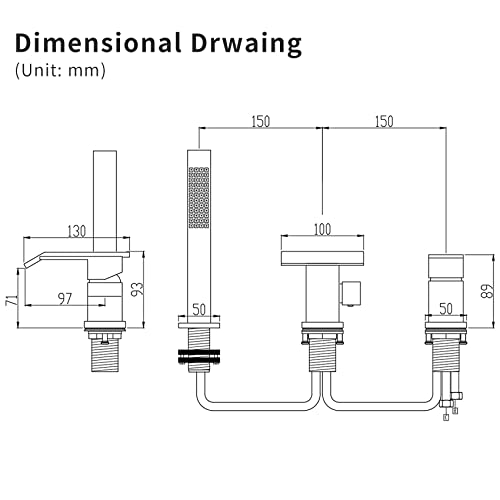 Taplong Modern Roman Tub Faucet With Hand Shower, Waterfall Deck Mount Bathtub Filler Faucet With Sprayer, Widespread 3 Holes Tub Shower Faucet Set In Polished Chrome, 02763Ch #TOP4