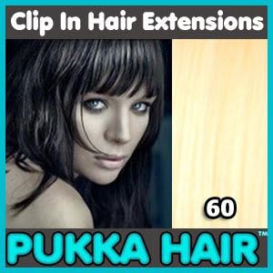 20 Inch (Lightest Blonde #60) Clip In Remy Human Hair Extensions - 8 Piece Set - Full Head - Clips Attached - 110g Weight - Get the Celebrity Lush Look!!