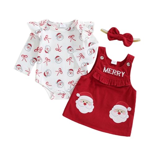 SAYOO Infant Baby Girl Christmas Halloween Skirt Outfit Pumpkin Ruffle Romper Suspender Corduroy Overall Dress Skirt Clothes (Red 3-6 Months)