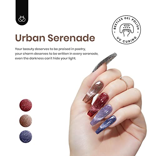 Beetles Gel Nail Polish Kit, 6 Colors Holographic Laser Cat Eyes Gel Polish Set Red Navy Blue Purple Glitter Black Nail Polish With Magnet Soak Off Led Nail Lamp Cured Manicure Kits Diy Home For Women #TOP1