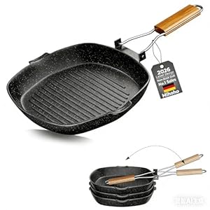 Mihoho Grillpfanne Induktion gerillt, 24 x 24 cm steinbeschichtet Antihaft-Pfanne Feuerpfanne, Pfanne Induktion und backofengeeignet, Steak Eckige (24 cm)