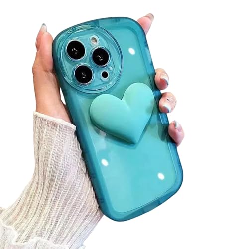 Coque silicone iPhone 15 Pro Max cœur bleu transparente souple antichoc