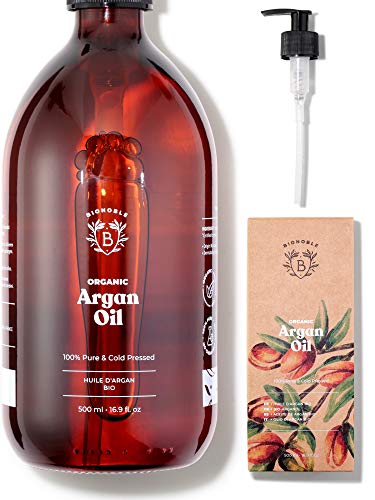 BIOLOGISCHE ARGANOLIE | 100% Puur, Natuurlijk & Koudgeperst | Gezicht, Lichaam, Haar, Baard, Nagels | Vegan & Cruelty Free | Argan Oil | Glazen Fles + Pompje (500ml)
