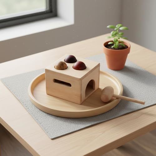 Almencla Children Percussion Game Wooden Hammering Box Toy Ball Drop Cube with Mallet and Three Balls for Motor Skill Development and Ball Passing Fun Suitable for Preschool playrooms Activities - Image 7