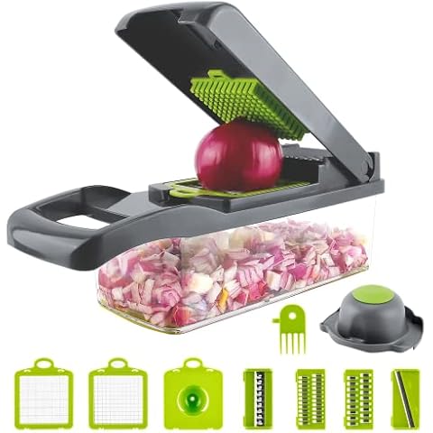Ram® Mandoline 13 in 1 Vegetable Slicer Food Cutter and Shredder Food Dicer Interchangeable Blades Grater, Chopper, Food Container All in ONE Slicer Cover