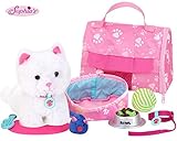 Sophia's 18' Doll Sized Pet Cat with Carrier, Bed & Accessories 10Piece Set 6' Soft White Kitten