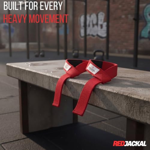 Image of REDJACKAL Single Loop Lifting Straps for Weightlifting - Heavy Duty Padded Cotton Deadlift Straps for Men & Women - Powerlifting, Bodybuilding & Gym Strength Training | 1 Pair Red