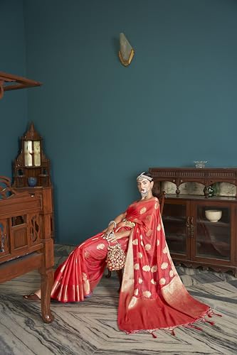 Image of SWORNOF Women's Pure Silk Saree With Blouse Piece