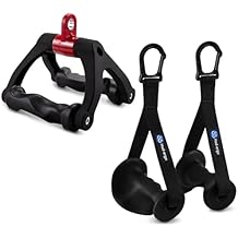 HXD-ERGO Cable Attachments Bundle Ergonomic Double D Handle & Exercise Handles with Carabiner for LAT Pulldown, Seated Row, Tricep, Biceps, Home Gym Pulley System