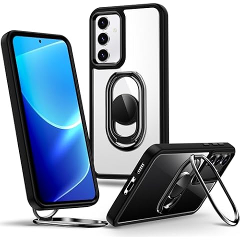 Shields Up for Samsung Galaxy S23 Case with Stand, Galaxy S23 Case Clear with Double Ring Holder [Adjustable & Foldable] Shockproof Protective Cover for Samsung Galaxy S23 - Clear Black Cover