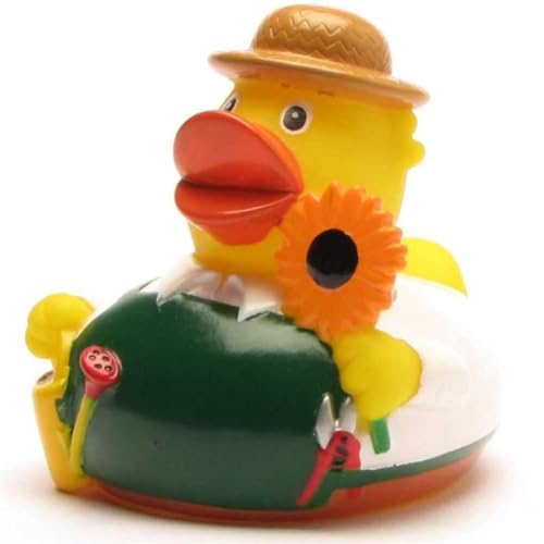Duckshop I Badeente Gärtner I Quietscheente Gartenfreund I L: 7,5 cm I inkl. Quietscheentchen-Schlüsselanhänger im Set I Geschenk Gartenfreunde I Präsent Sammler